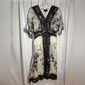 LYNN RITCHIE Cream/Black/Grey Silk Dress Sz M